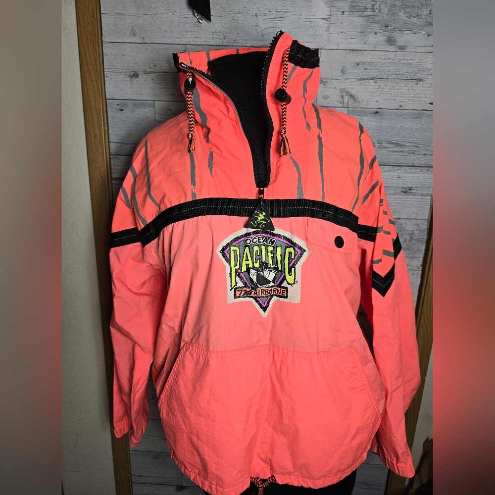 Vtg 80s Ocean Pacific Fresh Windbreaker Warmup Quarter Zip Nylon Jacket